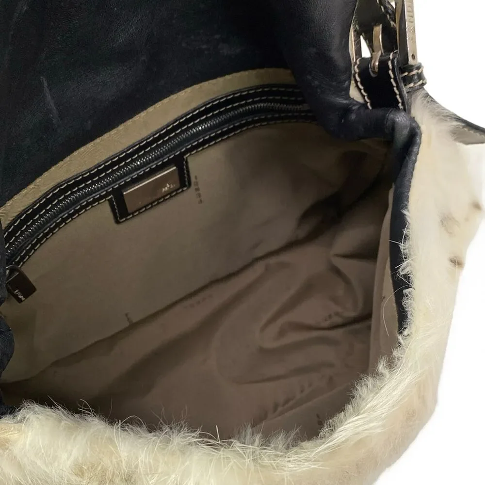 Fendi Mama Bucket Shoulder Bag 8BR001 Cream Dark Brown Fur Leather
